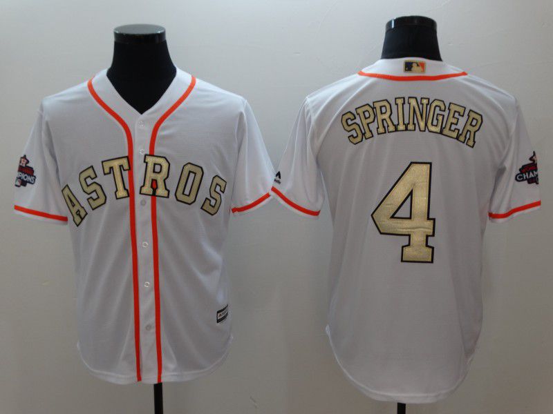 Men Houston Astros #4 Springer White Gold version Game MLB Jerseys